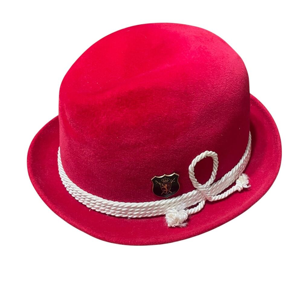 Dobbs Fifth Avenue NY Felt Fedora Hat Sz 7 3/8 Red Touchdown Turf Velvet Vintage